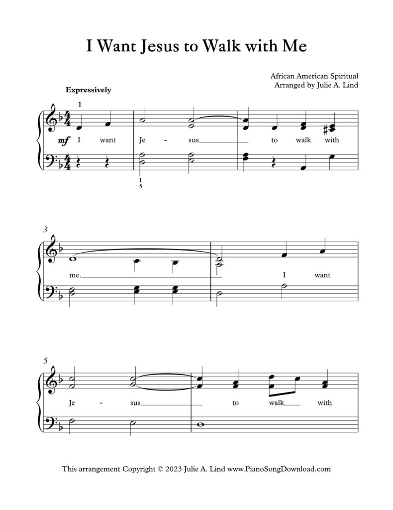 I Want Jesus to Walk with Me Level 3 piano arrangement