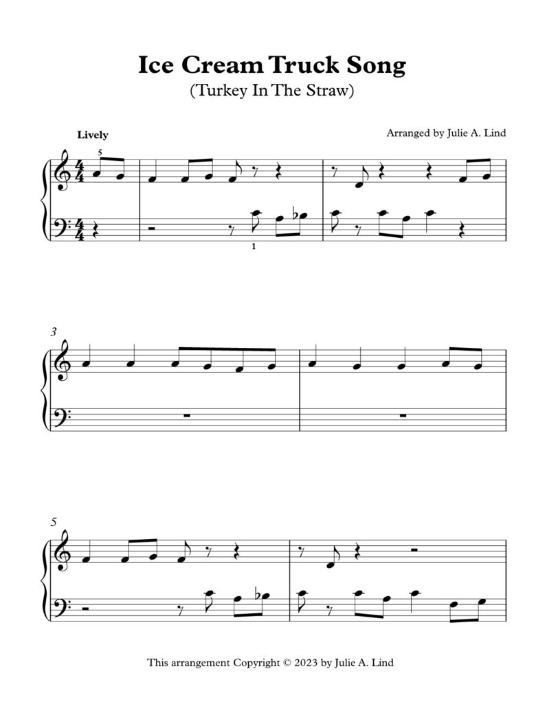 Ice Cream Truck Song Turkey in the Straw Level 1 piano sheet music