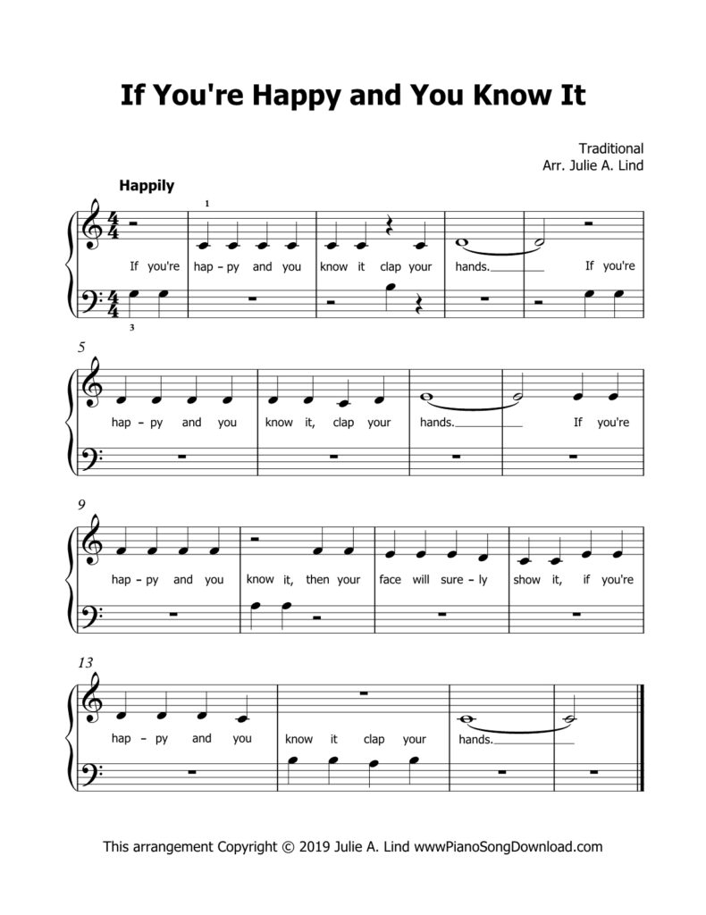 Easy piano arrangement of If You're Happy and You Know It for beginners