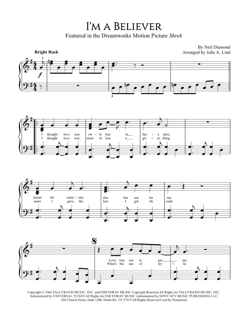 I'm A Believer - Piano