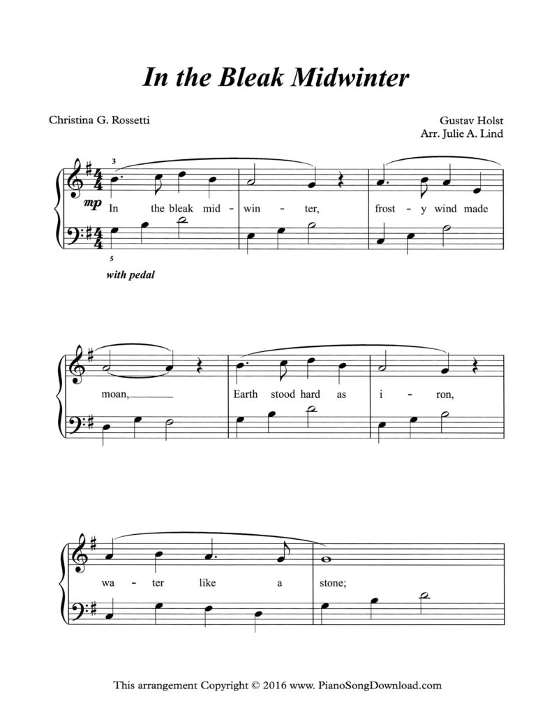In the Bleak Midwinter Level 3 piano arrangement with lyrics