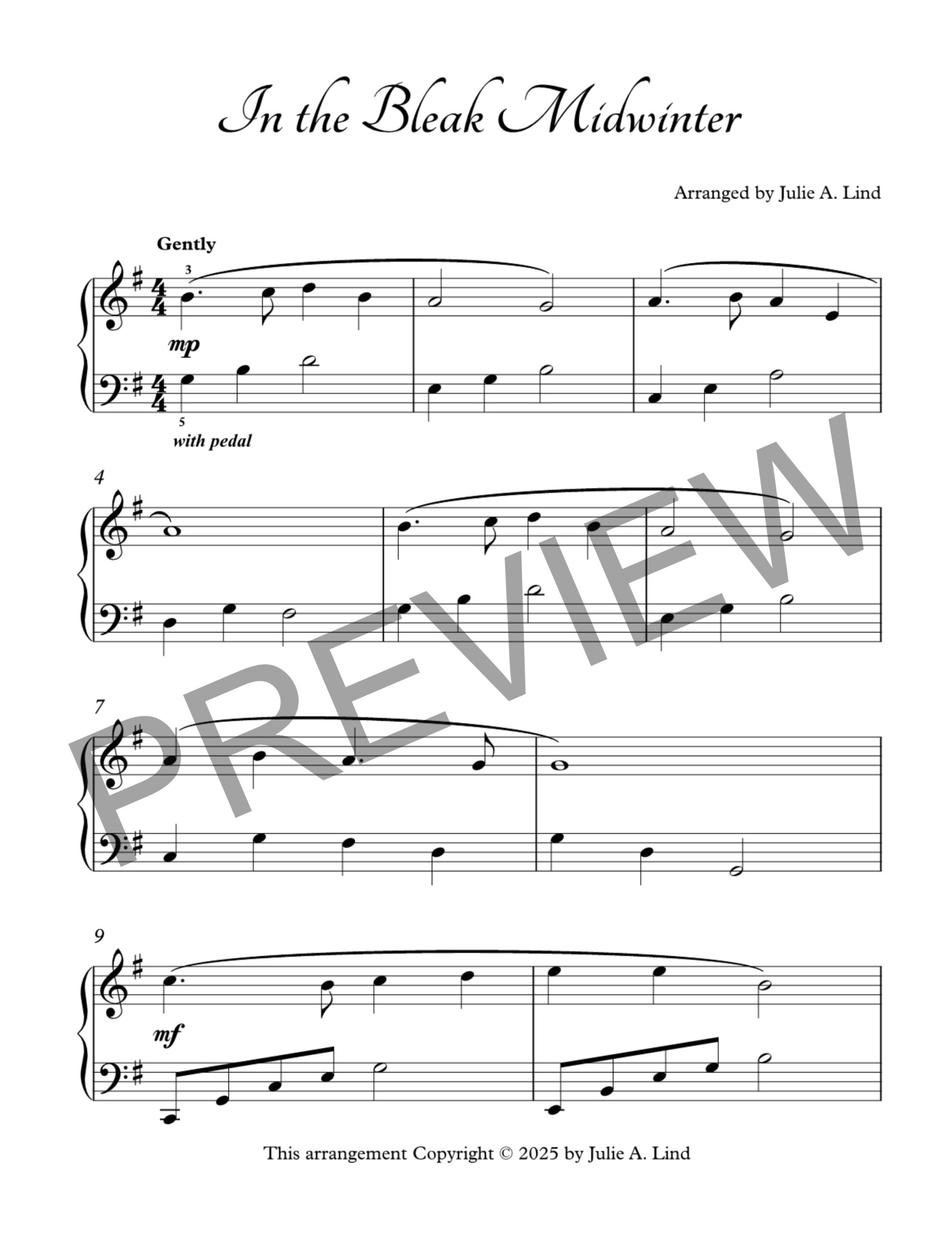 In the Bleak Midwinter-early Intermediate piano by Julie Lind