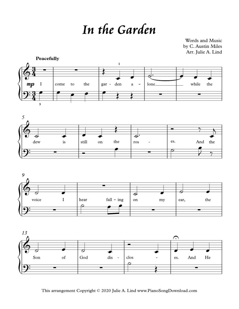 In the Garden Level 1 piano sheet music with lyrics
