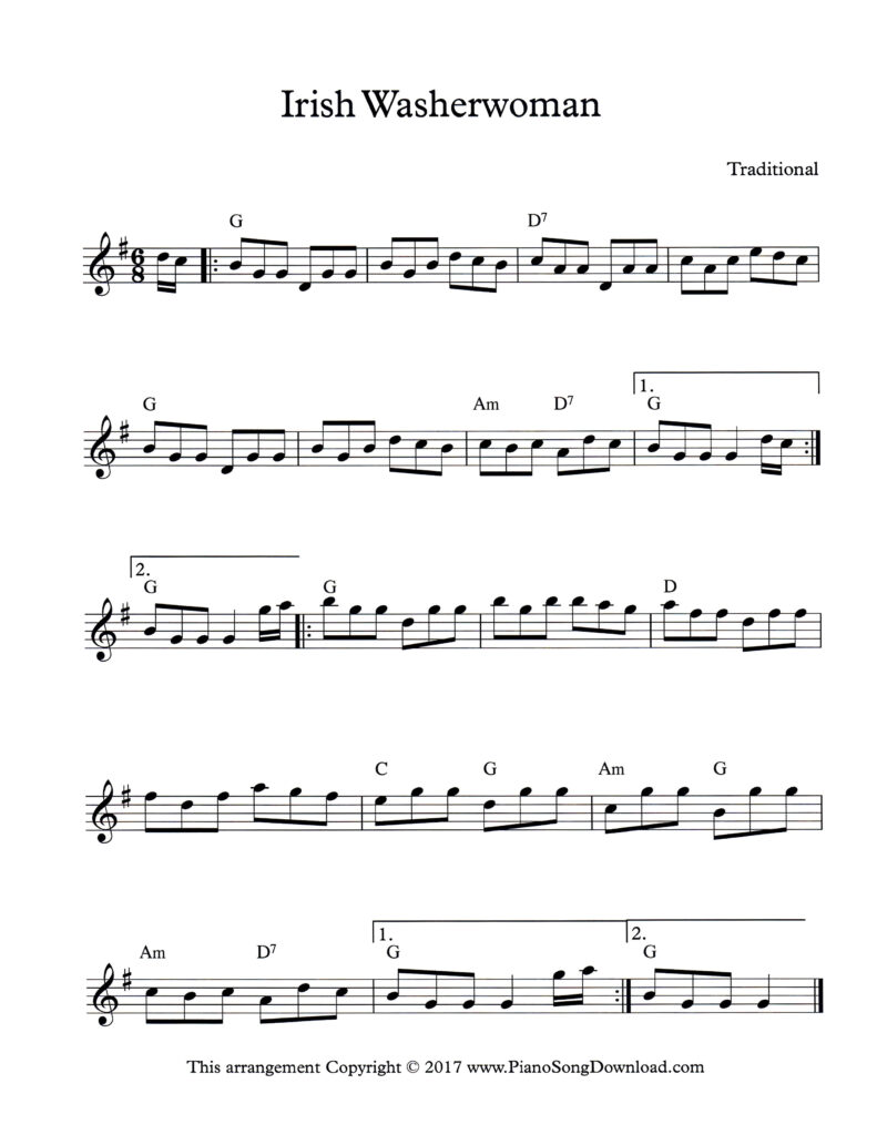 Irish Washerwoman lead sheet in G major with chords