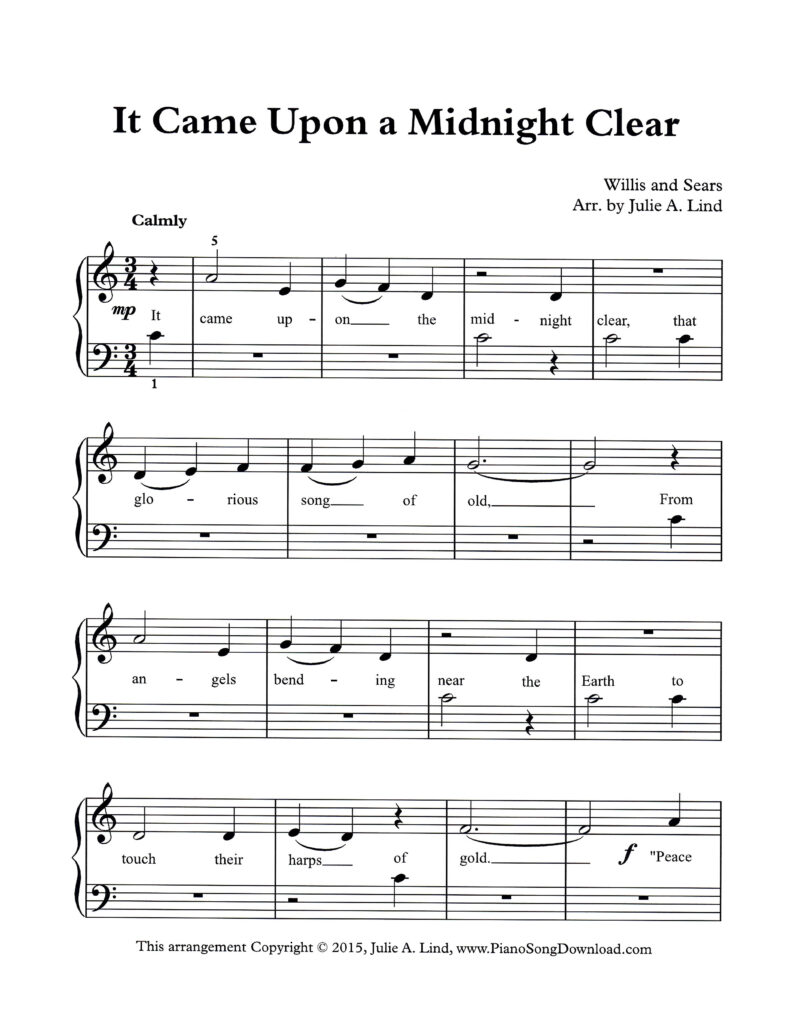 It Came Upon a Midnight Clear Level 1 piano sheet music with lyrics