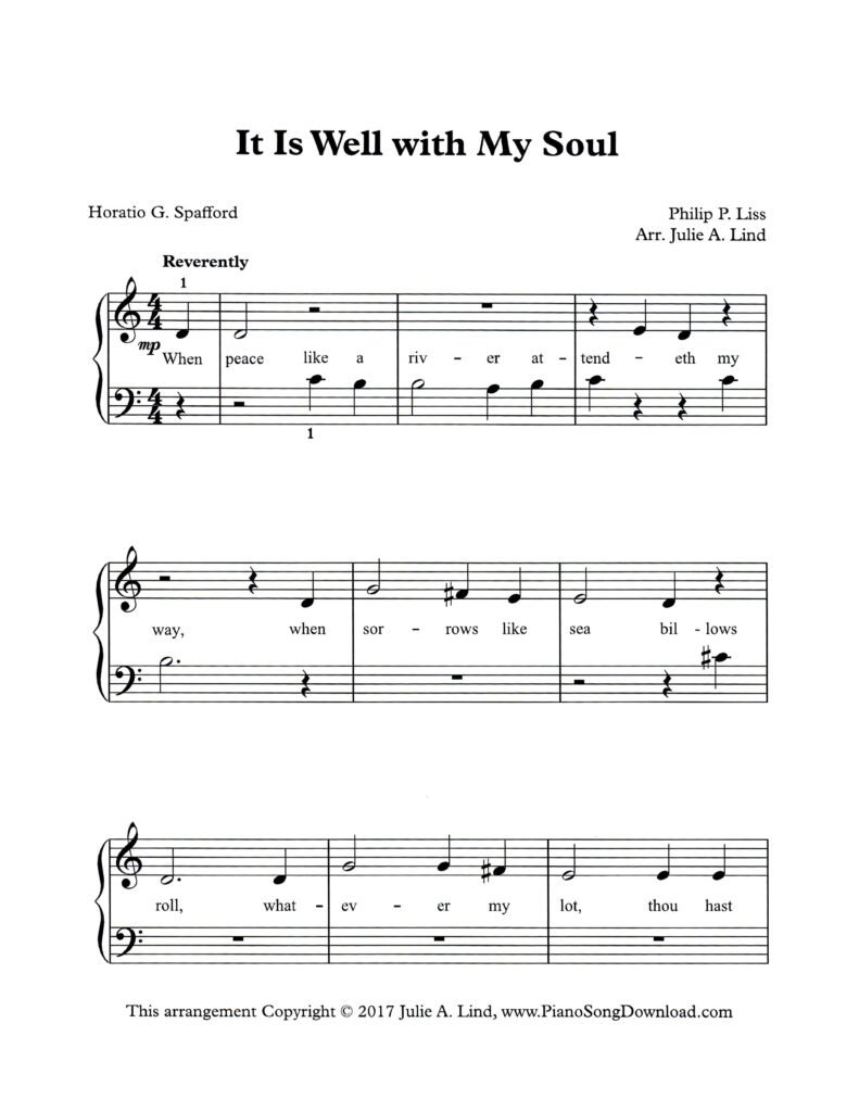 t Is Well with My Soul Level 1 piano sheet music with lyrics