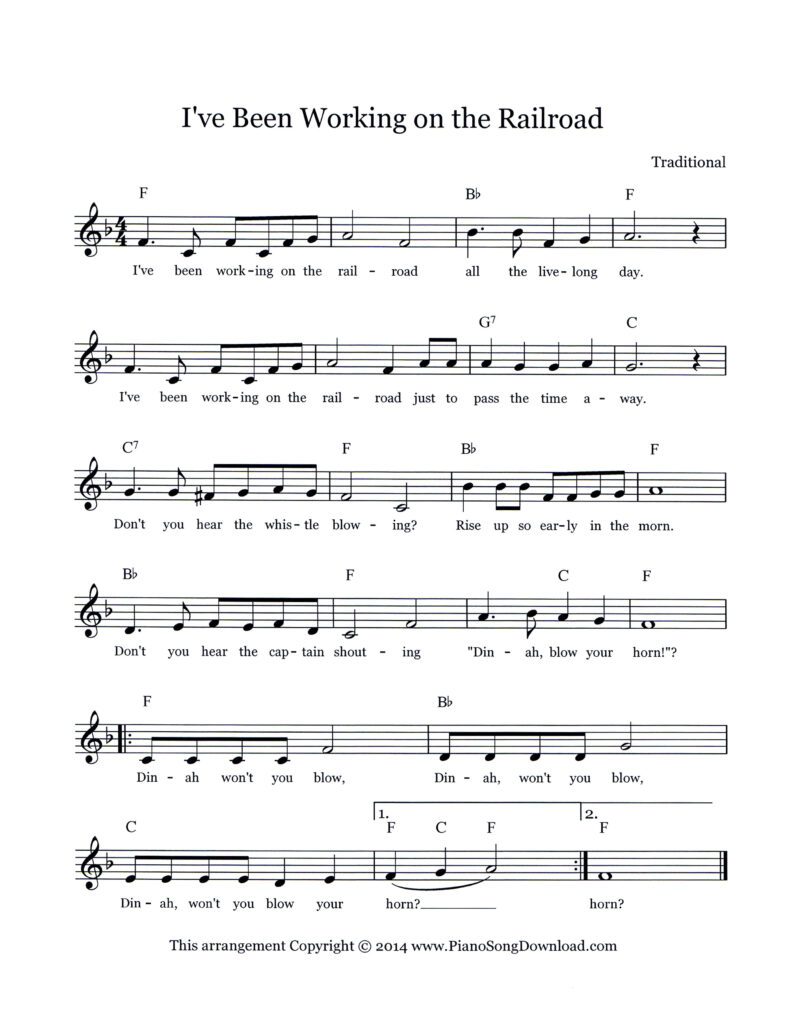I've Been Working on the Railroad lead sheet
