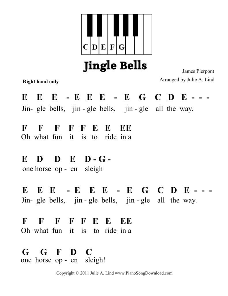 Jingle Bells pre-staff piano sheet music