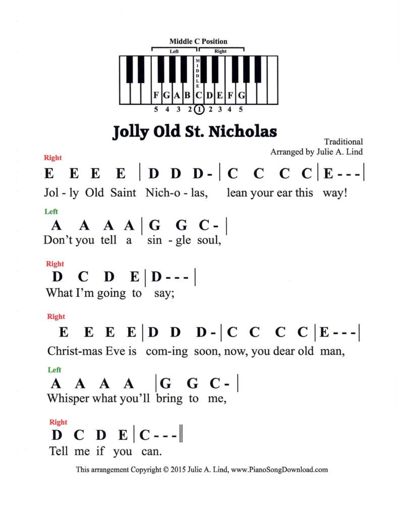 Jolly Old St. Nicholas pre-staff piano sheet music