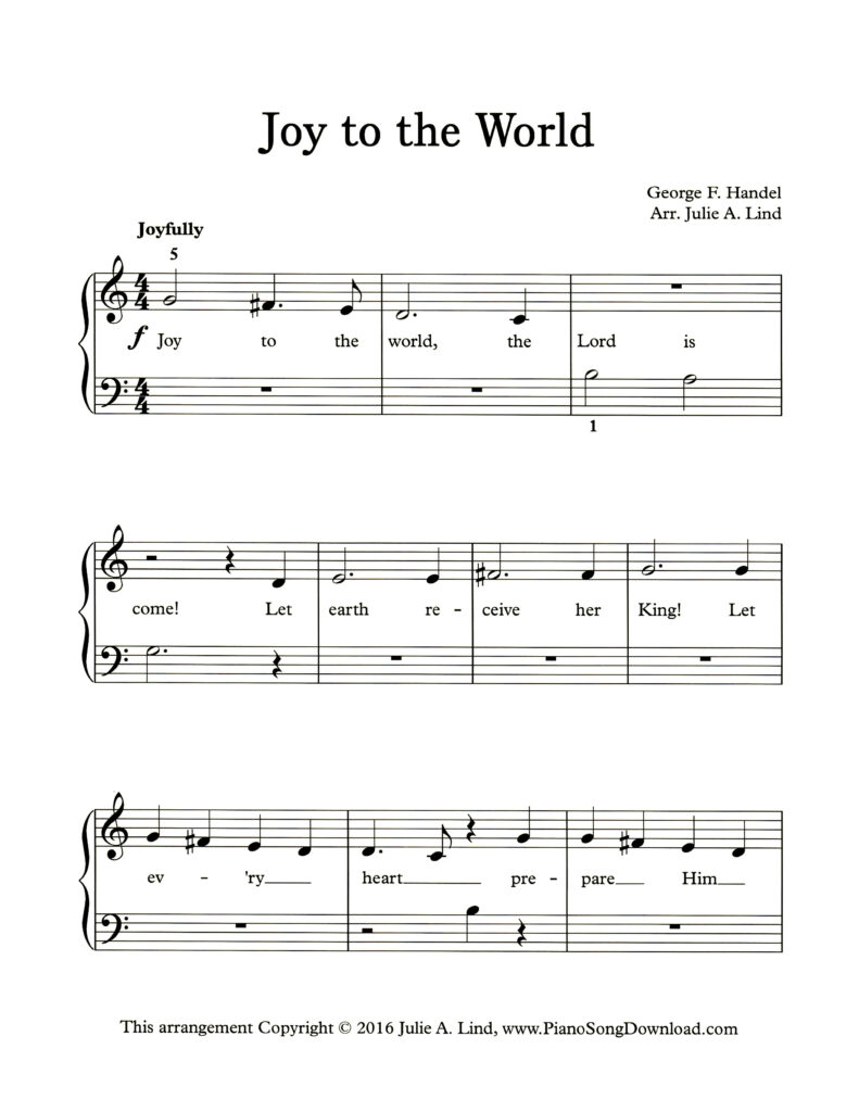Joy to the World Level 1 piano sheet music with lyrics