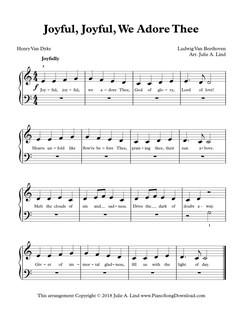 Joyful Joyful We Adore Thee Level 1 piano sheet music