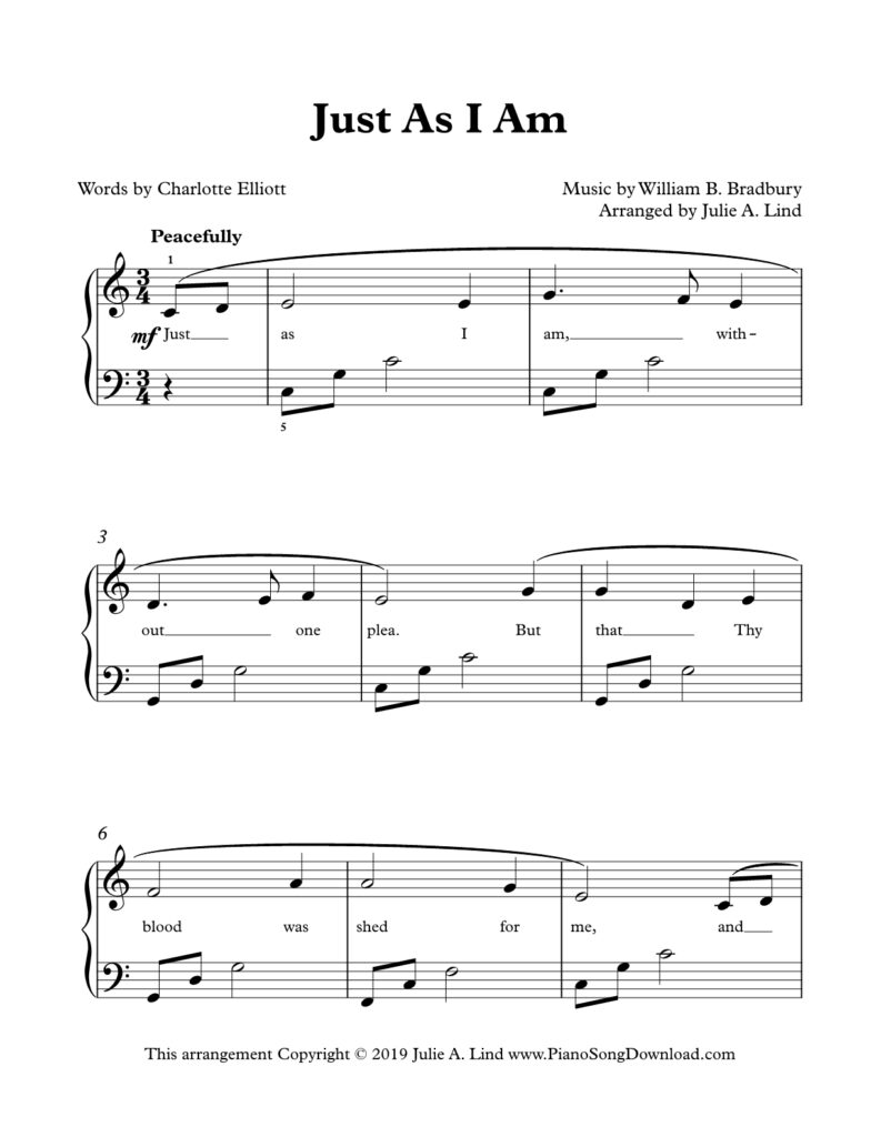 Just As I Am Level 3 piano arrangement