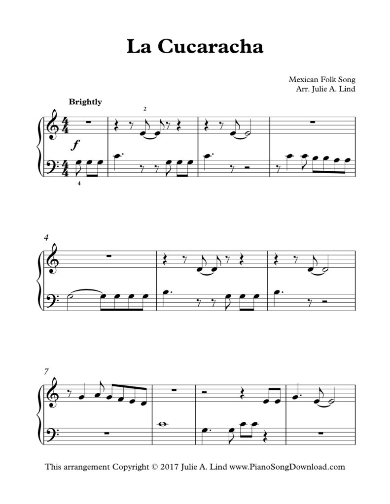 La Cucaracha Level 1 piano sheet music