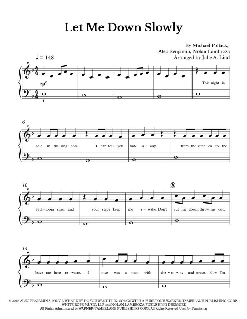 Let Me Down Slowly-simplified piano