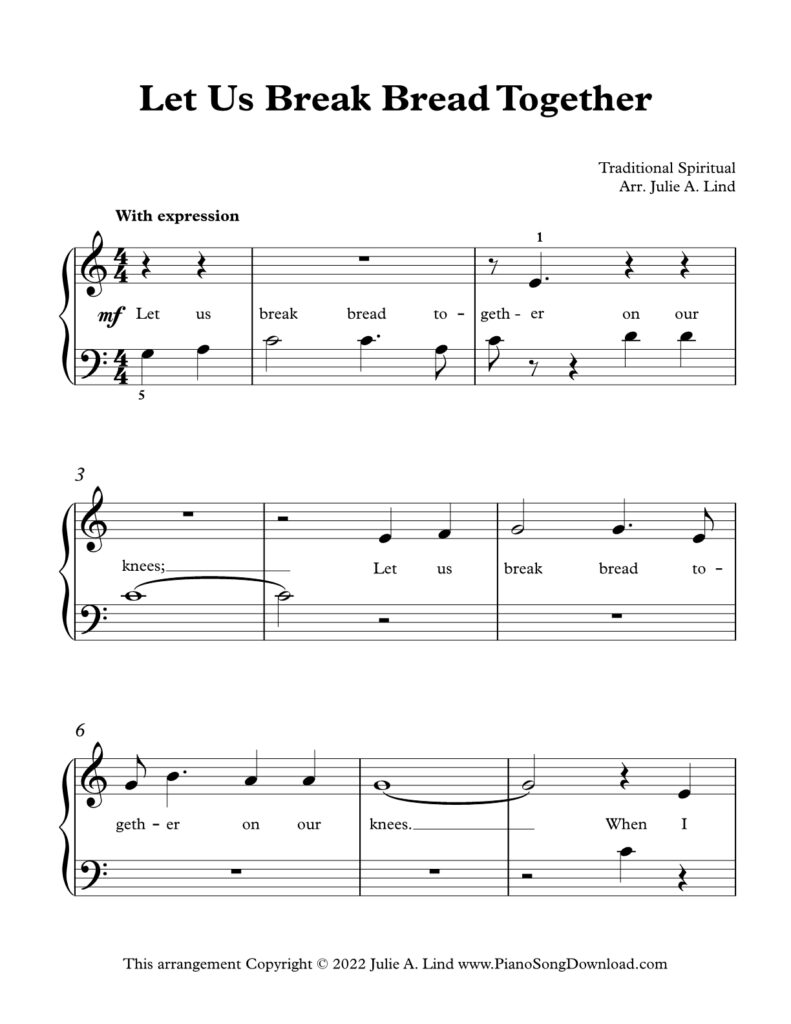 Let Us Break Bread Together Level 1 piano sheet music