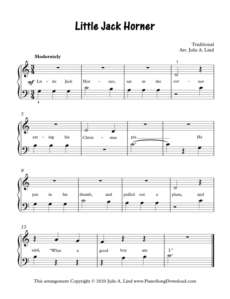 Little Jack Horner Level 1 piano sheet music