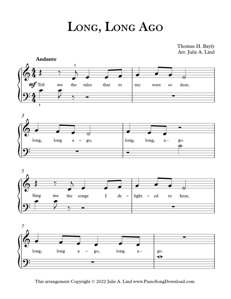 Long Long Ago Level 1 piano sheet music