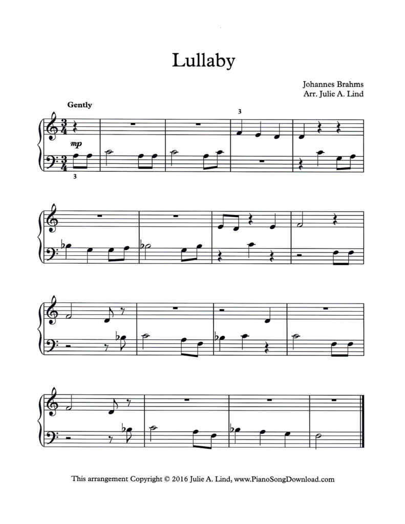 Brahms Lullaby Level 1 piano sheet music