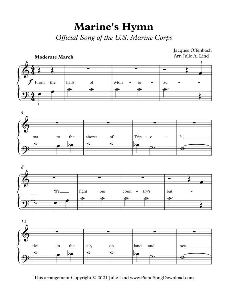 Marine's Hymn Level 1 piano sheet music