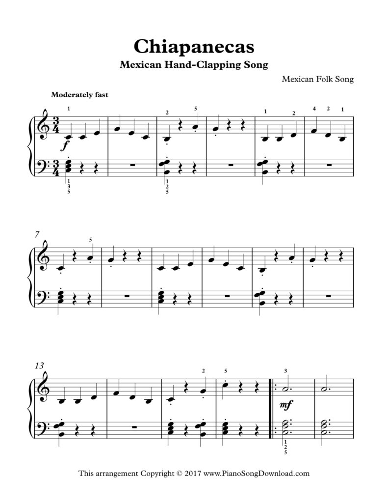 Chiapanecas Mexican Hand-Clapping Song Level 3 piano sheet music
