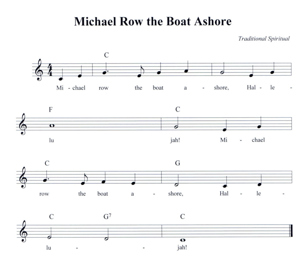 Michael, Row the Boat Ashore lead sheet in C Major with lyrics and chord symbols