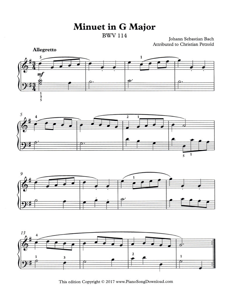 Minuet in G Major Level 3 piano sheet music by Petzold