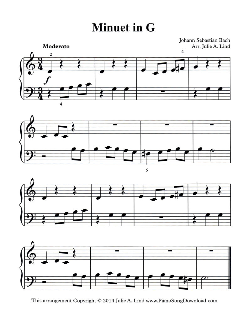 Simplified Minuet in G Level 2 piano sheet music