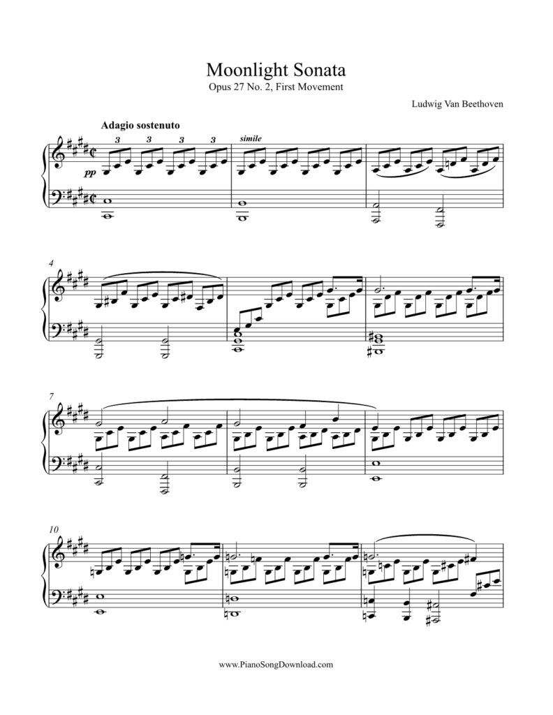 Moonlight Sonata advanced piano sheet music by Beethoven
