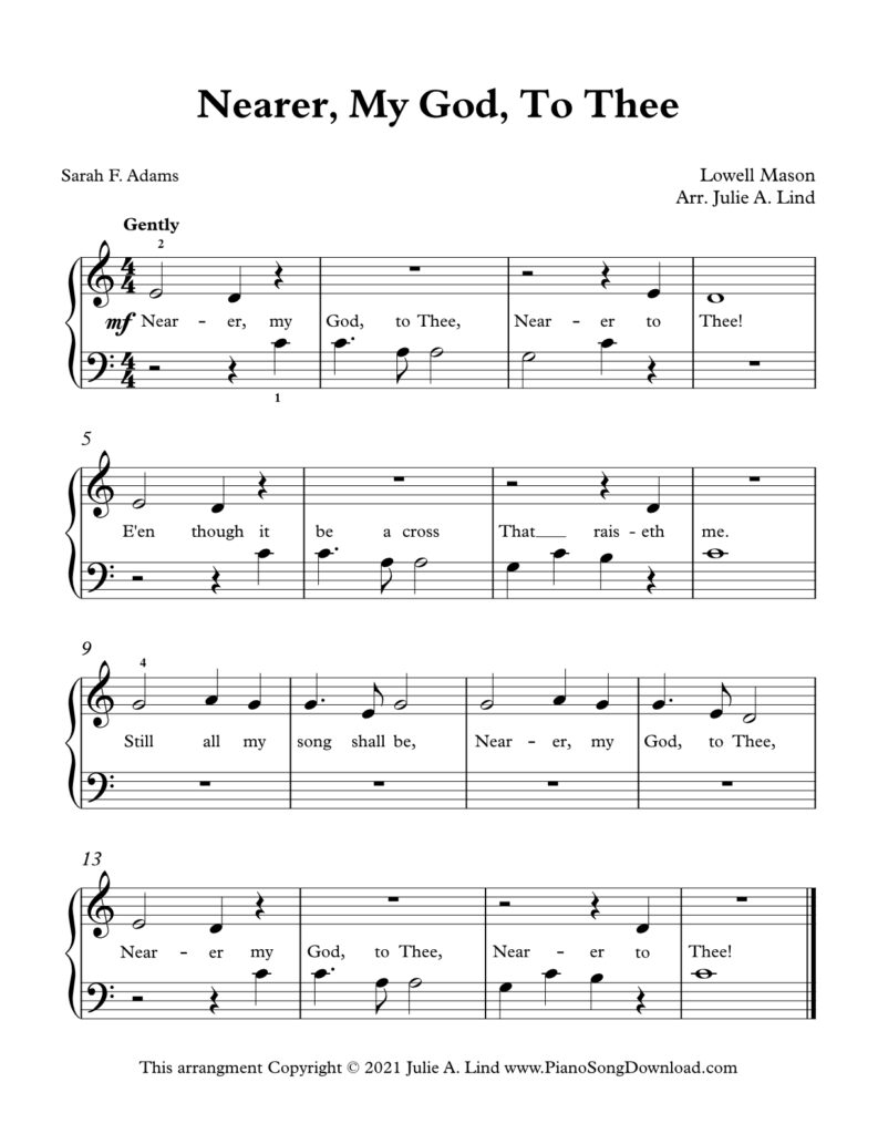 Nearer My God to Thee Level 1 piano sheet music
