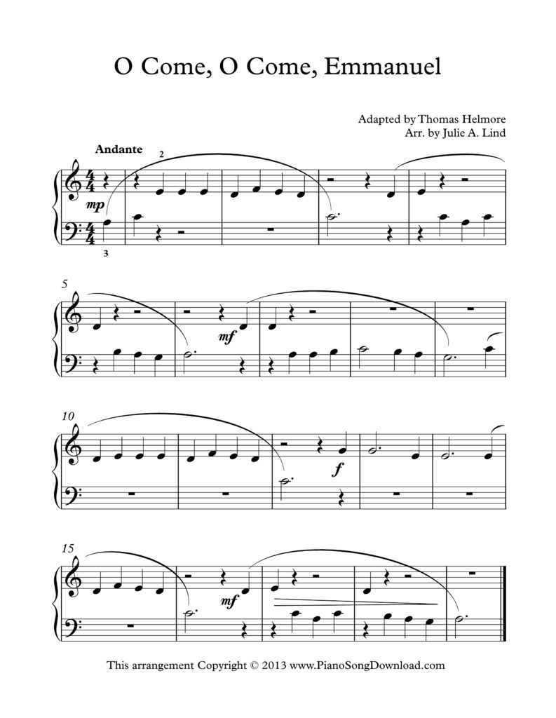 O Come O Come Emmanuel Level 1 piano sheet music