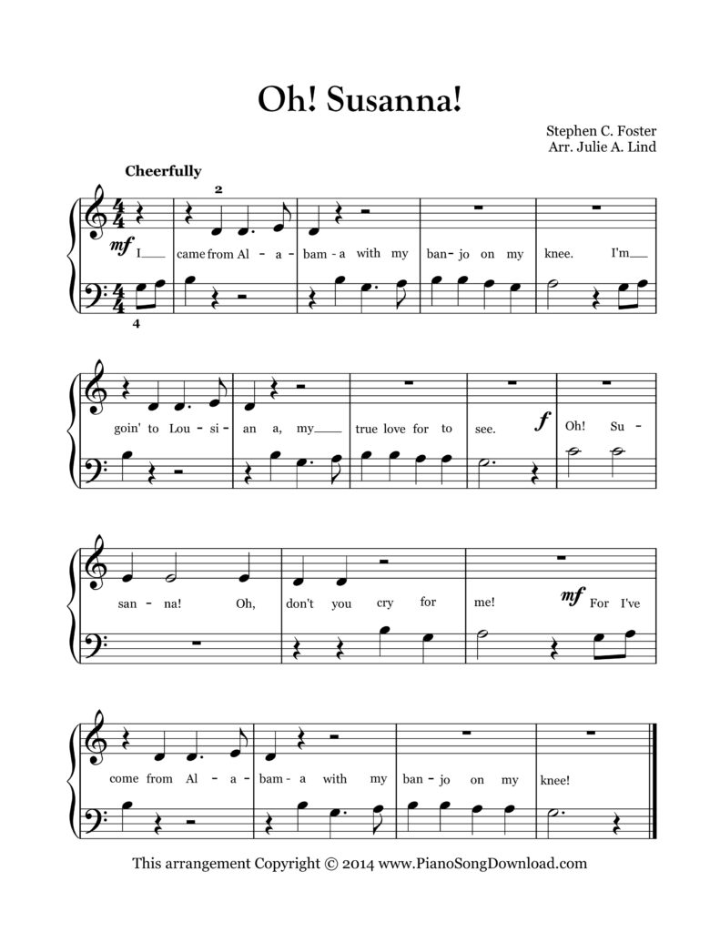 Oh Susanna Level 1 piano sheet music