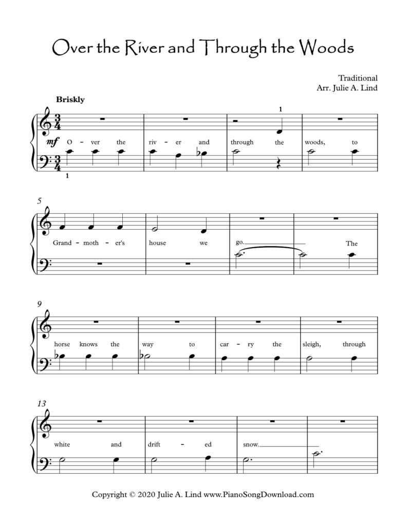 Over the River and Through the Woods Level 1 piano sheet music