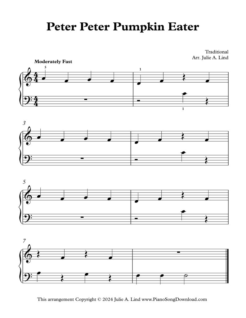 Peter Peter Pumpkin Eater Level 1 piano sheet music