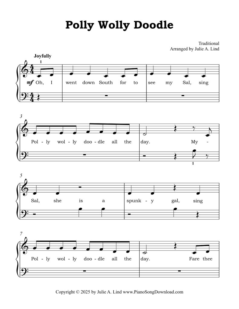 Polly Wolly Doodle Level 1 piano sheet music