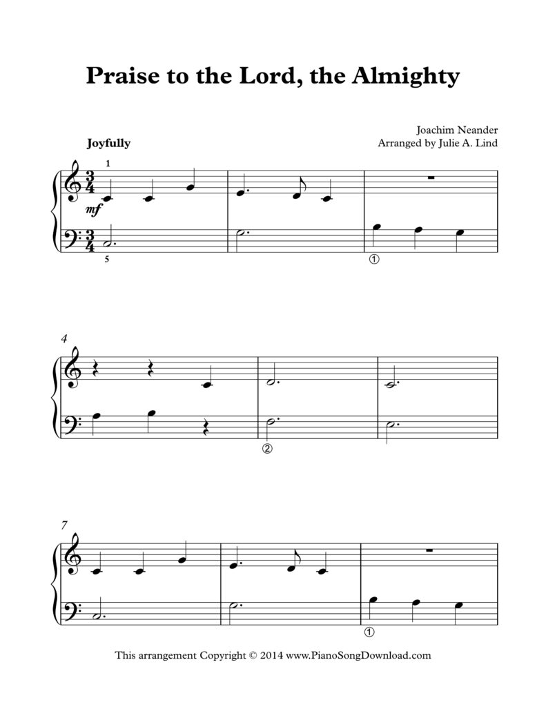Praise to the Lord the Almighty Level 2 piano sheet music