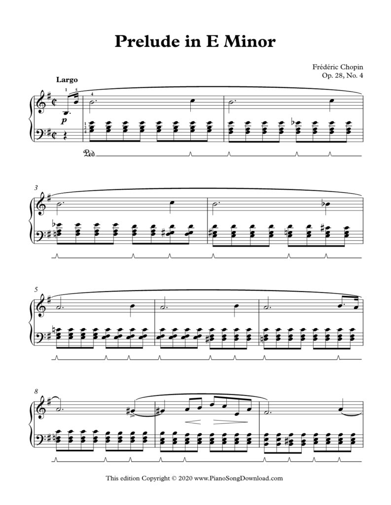 Prelude in E Minor Op 28 No 4 by Frederic Chopin piano sheet music