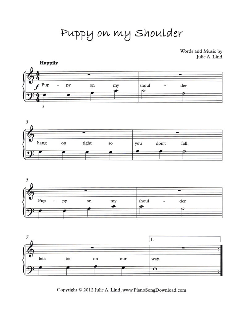 Puppy on My Shoulder Level 1 original piano solo by Julie Lind