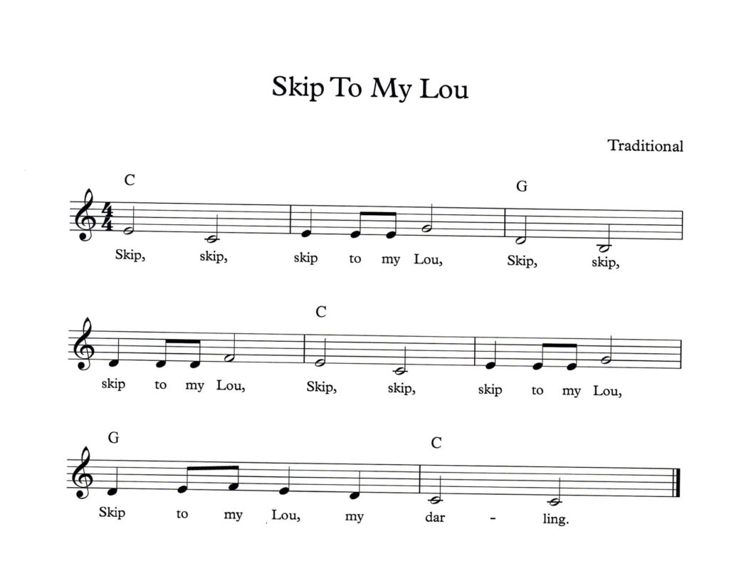 Skip To My Lou lead sheet in C Major with lyrics and chord symbols