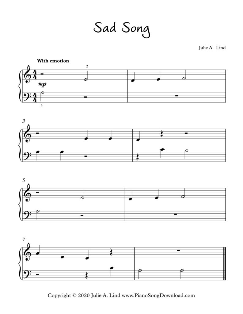 Sad Song - original Level 1 piano solo by Julie Lind