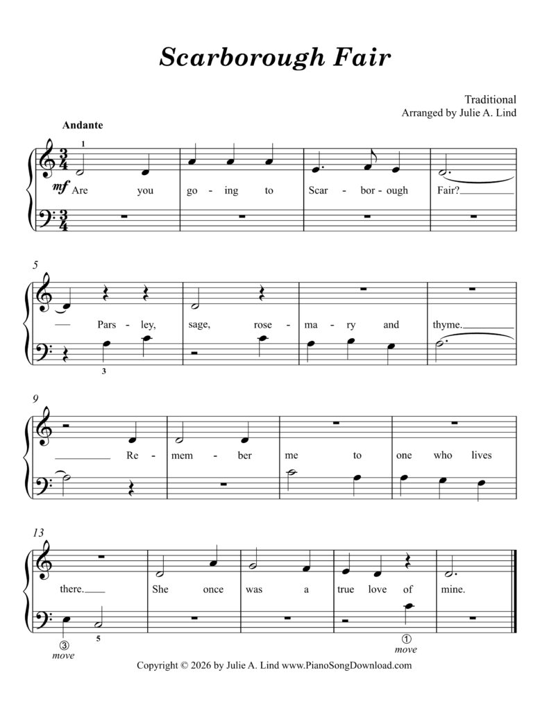 Scarborough Fair Level 1 piano sheet music