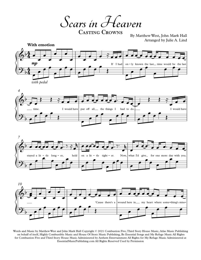 Scars in Heaven - Piano
