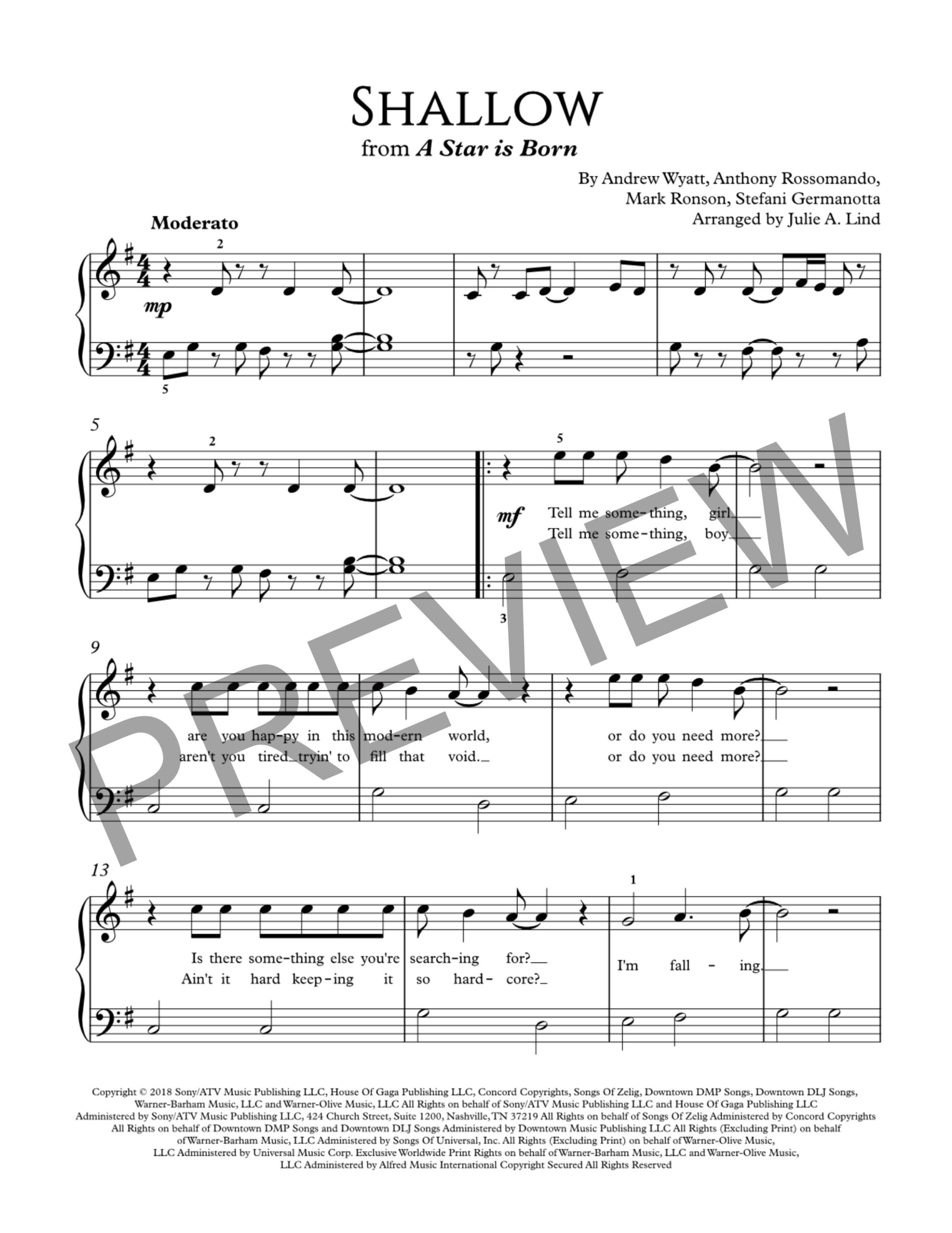 Shallow - easy, by Lady Gaga