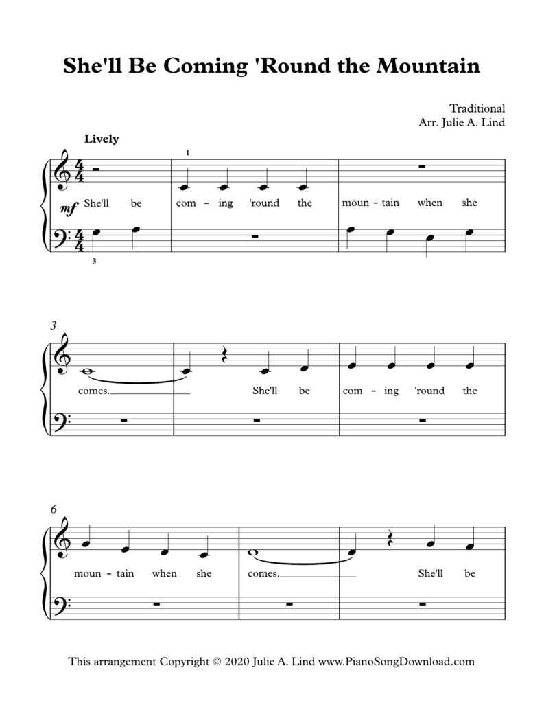 She'll Be Coming Round the Mountain Level 1 piano sheet music