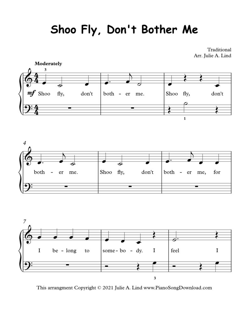 Shoo Fly Don't Bother Me Level 1 piano sheet music