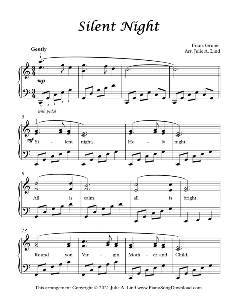 Silent Night sing-along piano arrangement with flowing harmonies