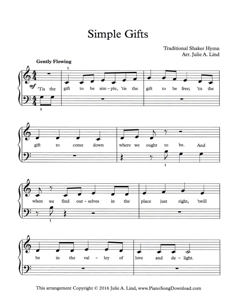 Simple Gifts Level 1 piano sheet music