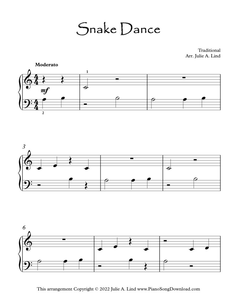 Snake Dance Level 1 piano sheet music based on the snake-charmer melody