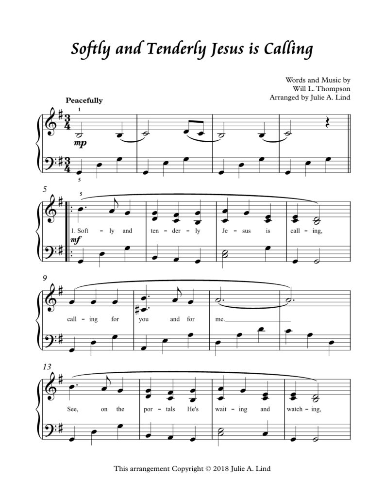Softly and Tenderly Jesus is Calling - piano