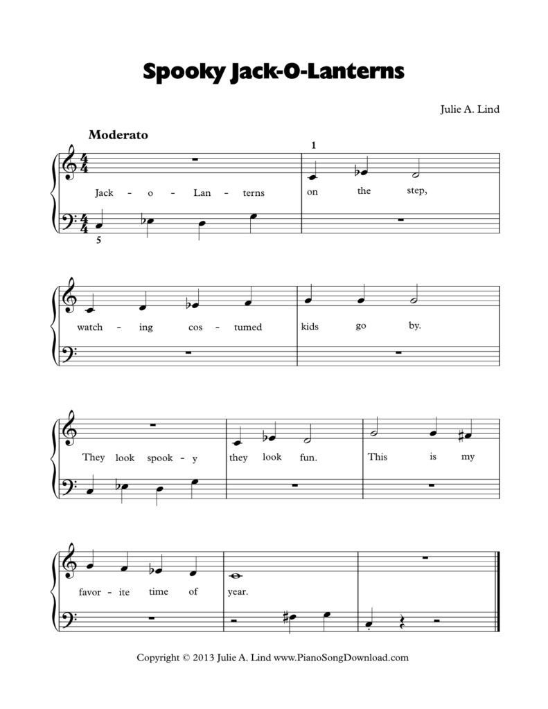 Spooky Jack-O'-Lanterns Level 1 Halloween piano solo by Julie Lind
