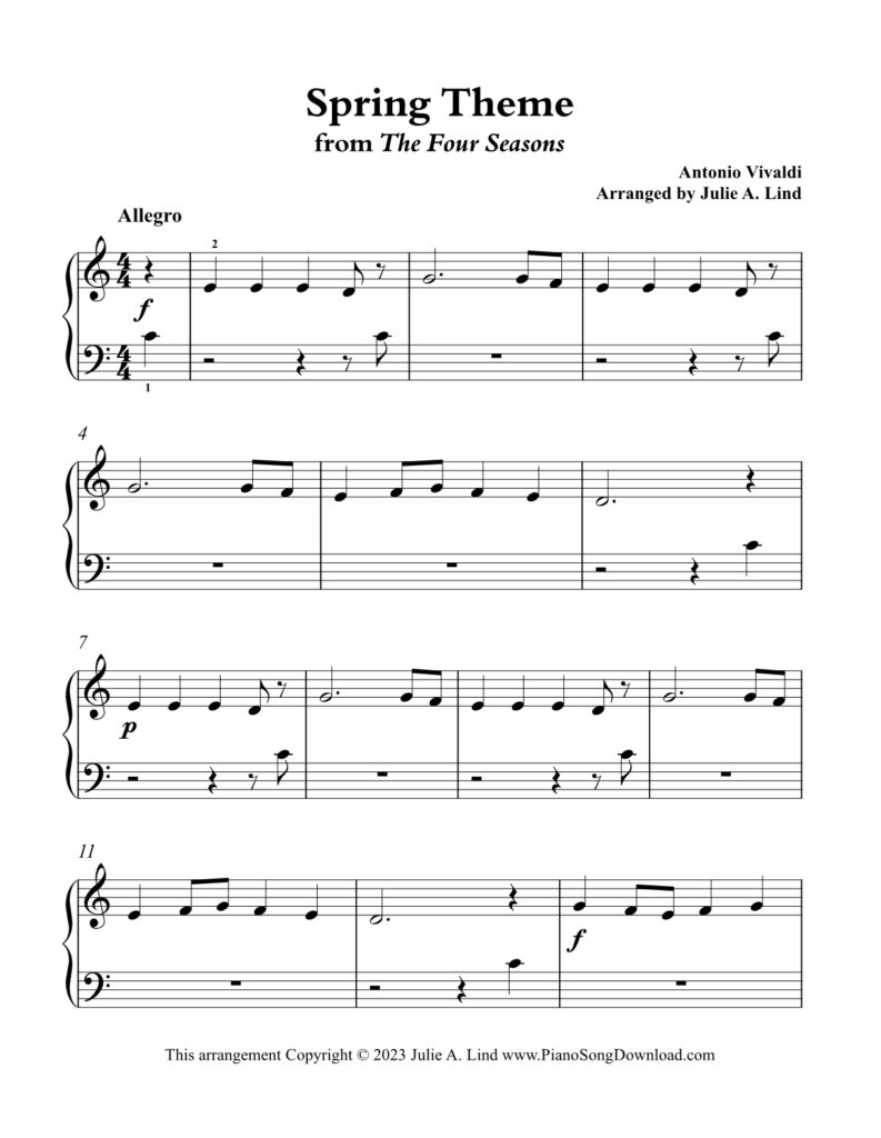 Spring Theme from The Four Seasons Level 1 piano sheet music